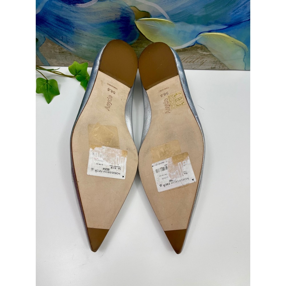 New AEYDE Cleo Pointed Toe Mary Jane Flat in Silver, Size EU 38.5/ US 8.5 - Picture 10 of 11
